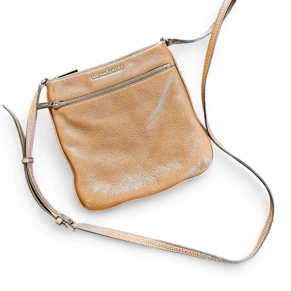 Michael Kors Small Flat Brown Leather Crossbody Bag Purse